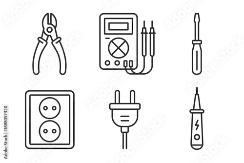 Black and white electrical tools icons set