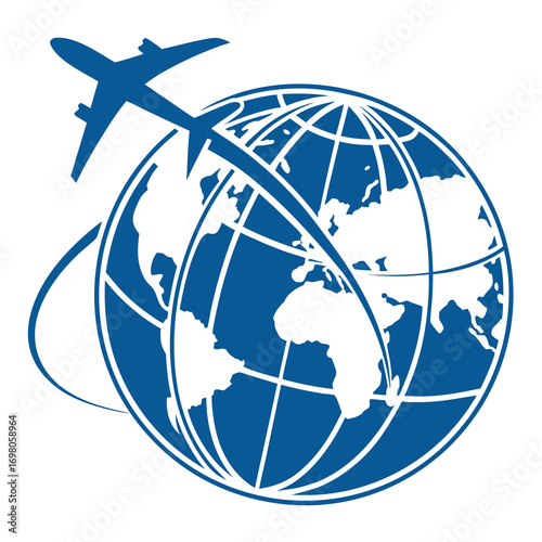 Modern travel agency logo with stylized airplane and globe icon