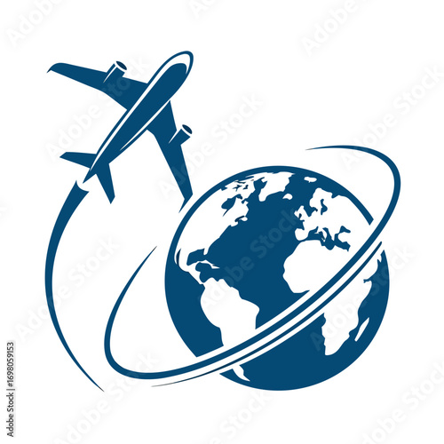 Modern travel agency logo design featuring a stylized airplane and globe icon