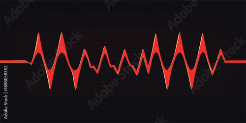 A continuous red heartbeat cardiogram line with a constant pulse on a medical monitor