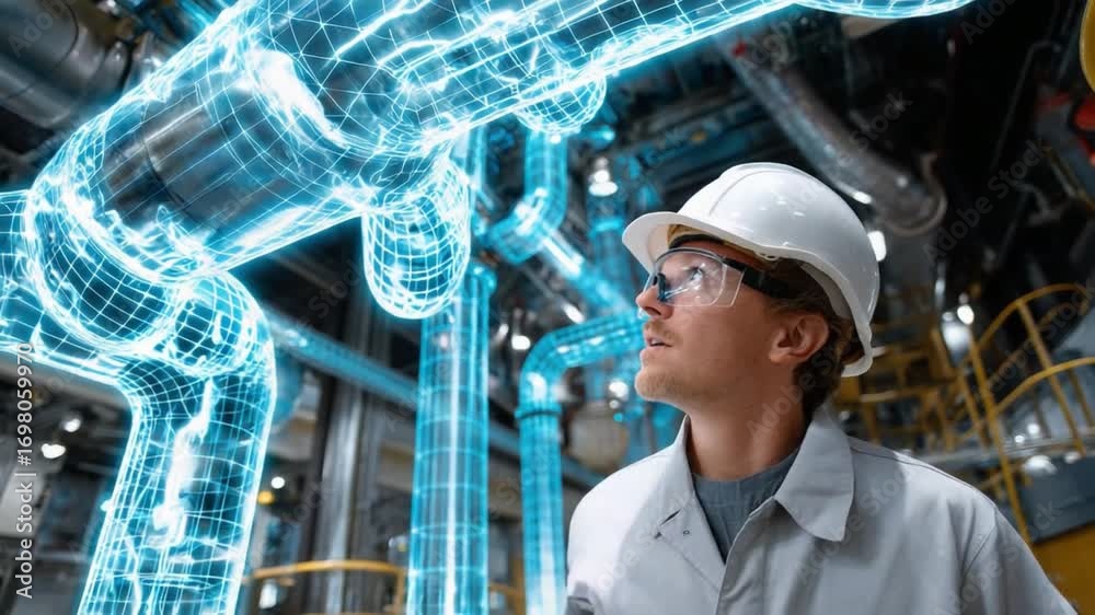 Technological Inspection: An engineer diligently surveys complex ...