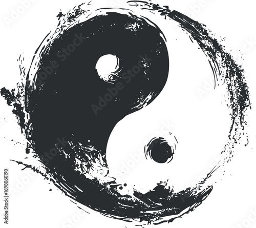 An artistic representation of the yin yang symbol illustrating balance and harmony in life. Black on transparent background.