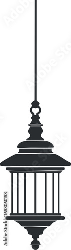 Stylish pendant lamp silhouette ideal for modern and vintage interior design projects. Black on transparent background.