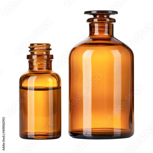 Amber glass bottle collection isolated on transparent background