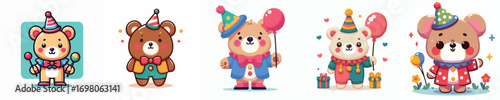 cute bear vector dressed as a clown