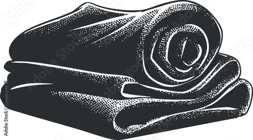 A rolled blanket showcasing its soft texture and cozy appeal for home decor and comfort. Black on transparent background.