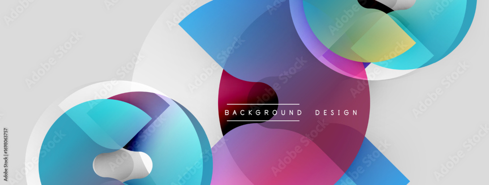 Fototapeta premium Abstract geometric shapes overlap, creating vibrant color gradients. Modern design elements suggest dynamic visual experience.