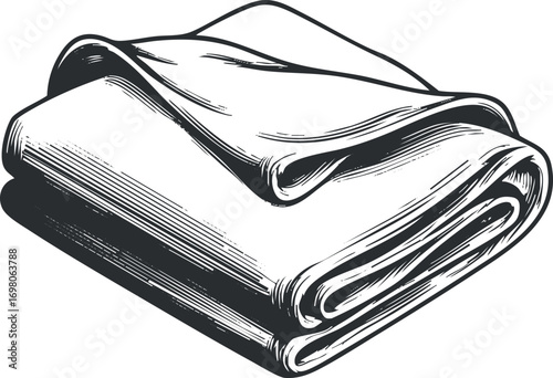 A neatly folded blanket showcasing its texture and design, ideal for home decor. Black on transparent background.