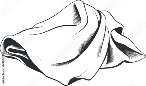 An artistic depiction of a folded piece of cloth showcasing texture and drapery. Black on transparent background.