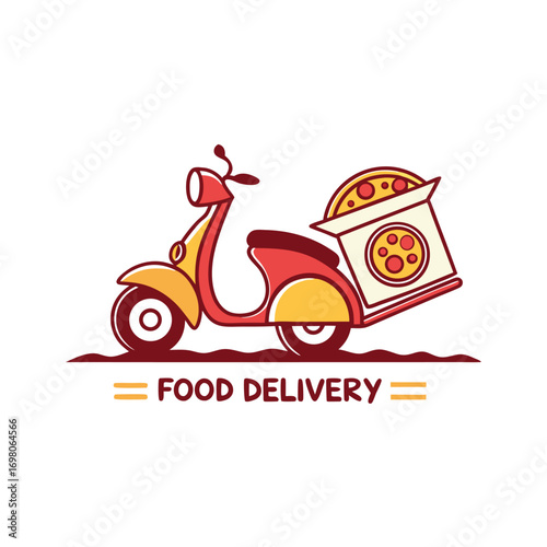 Modern food delivery logo featuring a scooter and a pizza slice perfect for restaurant branding and online ordering services