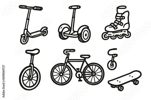 Doodle collection of various modes of eco-friendly transportation