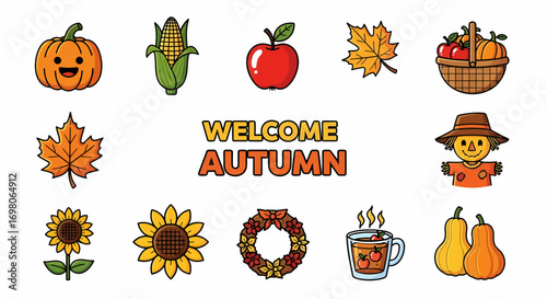 Welcome Autumn Sign Cute Fall Icons & Harvest Graphics