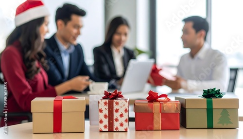 Festive office gift exchange