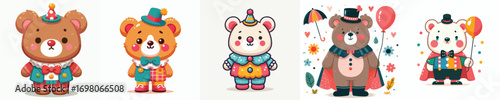 cute bear vector dressed as a clown