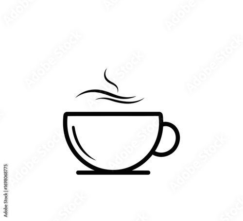 Simple line art of a steaming coffee cup