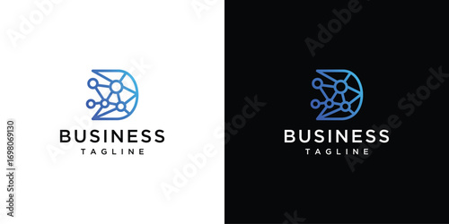 Illustration of technology connection letter D sign logo vector template