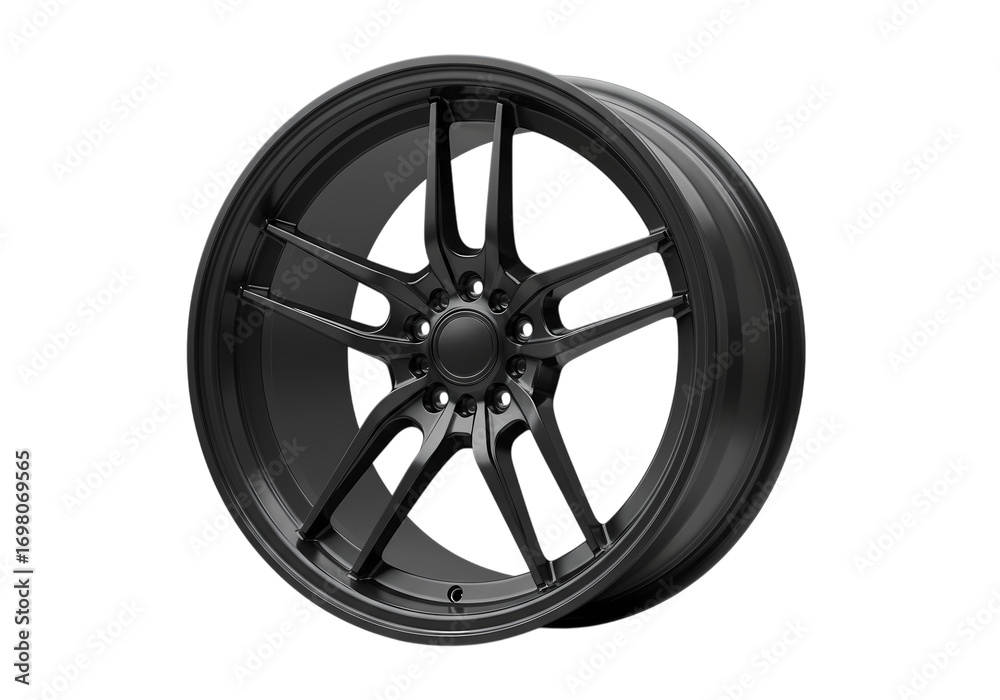 Obraz premium Black Alloy Wheel MultiSpoke Design for Enhanced Vehicle Aesthetics isolated on transparent background