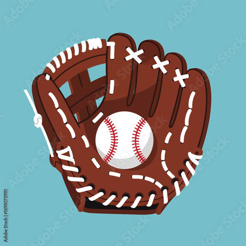 Baseball glove and ball on blue background, sport equipment illustration