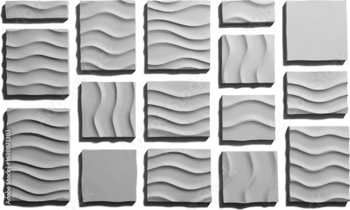 Collection of Gray Plaster Tiles with Wavy Relief Patterns.