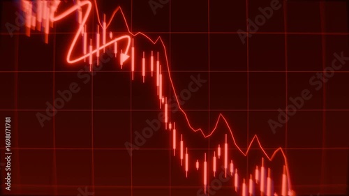 Price falling drop candlestick down trend new low chart decreasing trend showing unsuccessful performance and losses failure due to economic crisis loss of assets in equities stock.