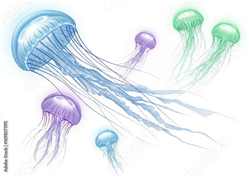 Colorful Jellyfish Floating Gracefully in Clear Ocean Water
