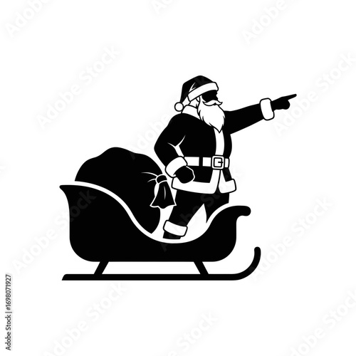 Vector art of santa claus in his sleigh pointing to the right