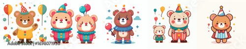 cute bear vector dressed as a clown