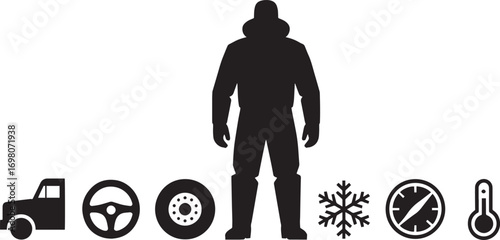 Winter Preparedness Vector Illustration Featuring a Person in Winter Gear and Cold Weather Icons