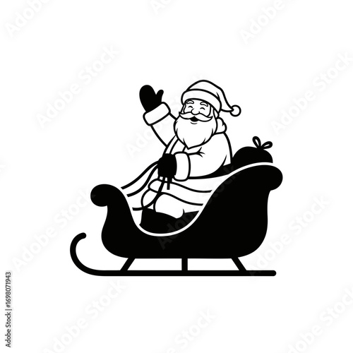 Vector art of santa claus riding sleigh and waving hand
