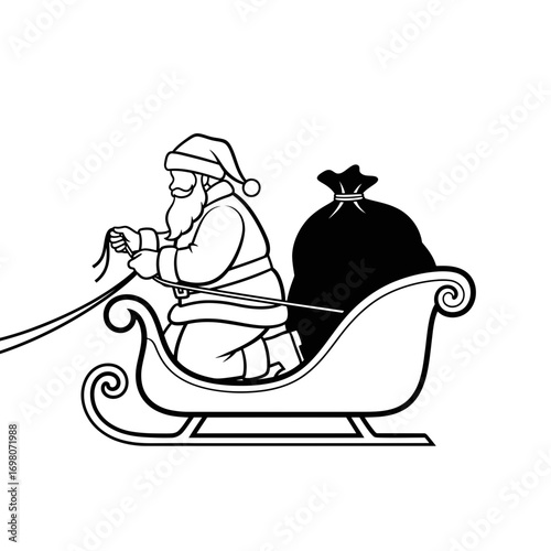 Vector art of santa claus in his sleigh holding reins