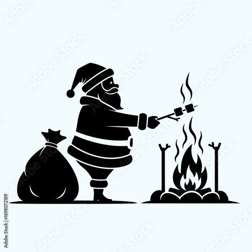 Vector art of santa claus roasting marshmallows on the fire