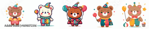 cute bear vector dressed as a clown