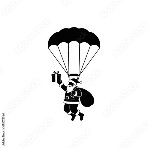 Vector art of santa claus with parachute delivering gift for christmas