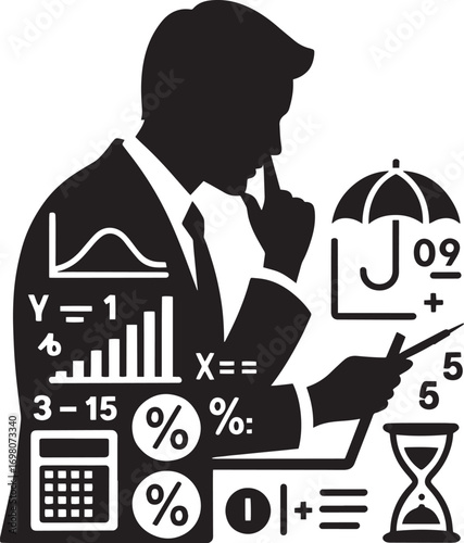 Financial Analysis Silhouette with Charts, Graphs, and Mathematical Equations