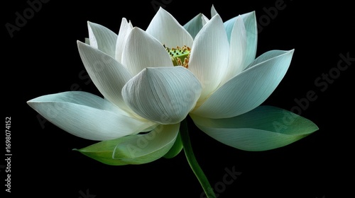 Elegant White Lotus Flower Blooming Against Dark Background