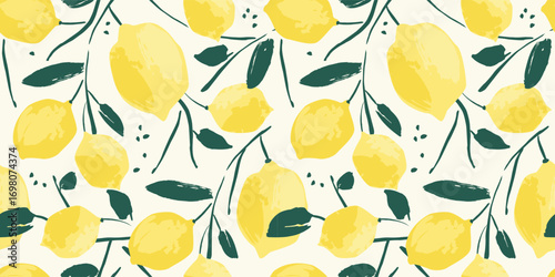 Vector seamless pattern with abstract lemons. Trendy hand drawn art textures. Modern abstract design for paper, cover, fabric, interior decor