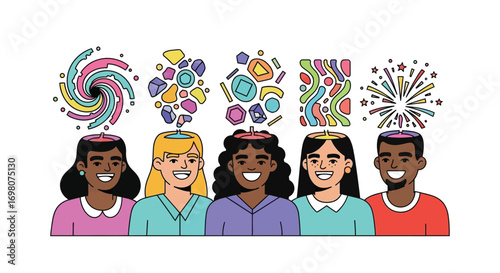 Diverse Group Brainstorming Creative Ideas, Colorful Concepts