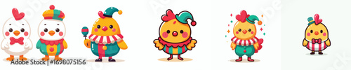 funny chicken vector dressed as a clown