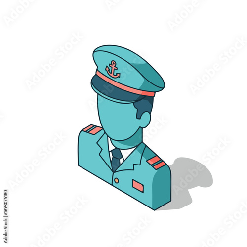 Isometric Illustration of a Naval Officers Uniform and Hat.
