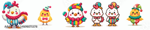 funny chicken vector dressed as a clown