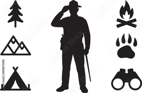 Park Ranger Silhouette Vector Illustration on Transparent Background Conservation Officer