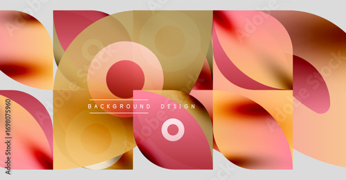 Abstract geometric shapes overlap. Warm colors dominate design, creating modern visual effect. Soft gradients enhance depth.