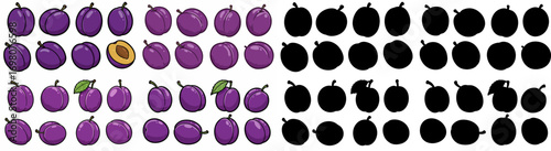 Plums and apples with transparent background