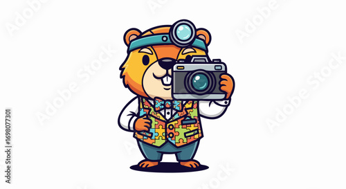 Charming Cartoon Beaver Photographer.