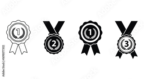various medals displayed with ribbons and numerical indicators