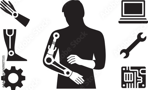 Robotics Engineering Silhouette Icon Set Artificial Intelligence Automation Design