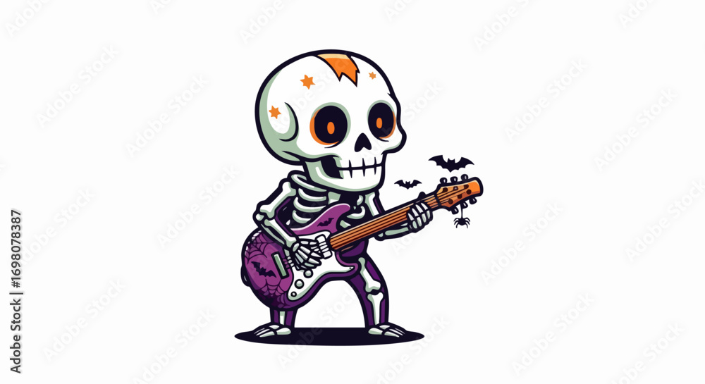 Fototapeta premium Cartoon Skeleton Playing Electric Guitar.