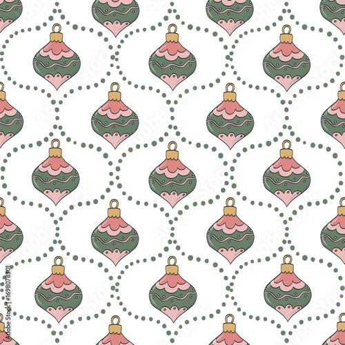 Christmas tree toys seamless pattern for wallpapers, textile prints, wrapping papers, backgrounds, stationery, holiday decor, etc. EPS 10