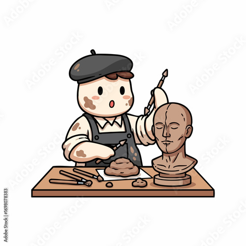 Cartoon Artist Working on Clay Sculpture.