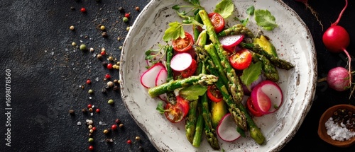 The Asparagus and Radish Salad with Cherry Tomatoes, Avocado, and Peppercorns